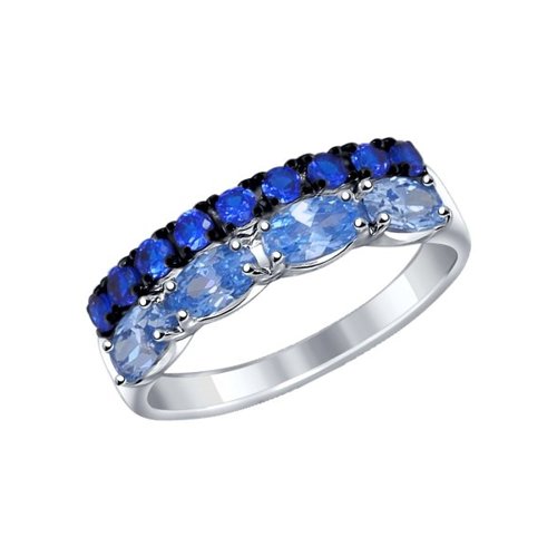 Кольцо из серебра с синими и голубыми фианитами