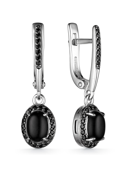 Серьги серебрянные с черным агатом (925) С-3803РЧК442216